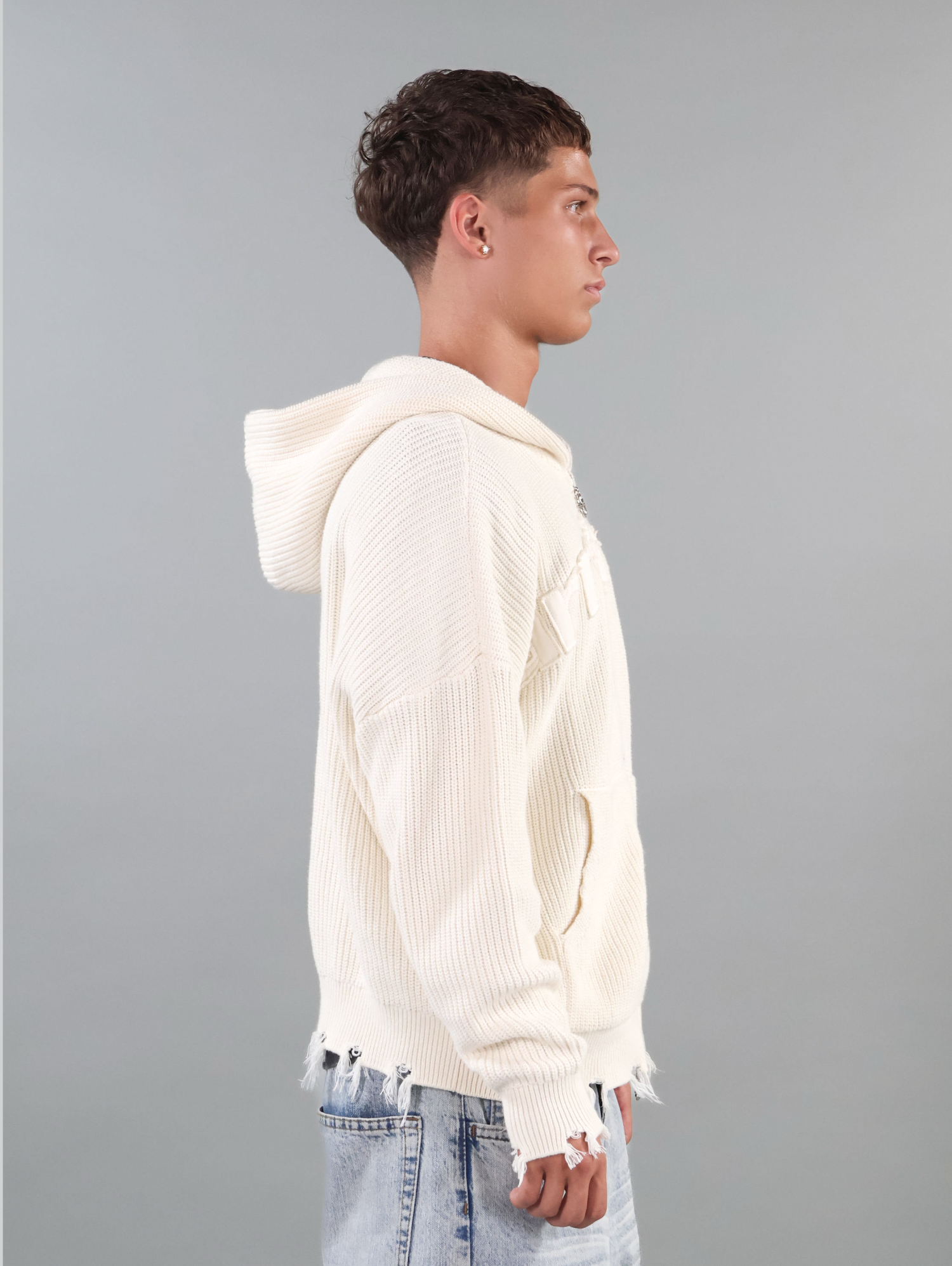 Patch Beige Knit Zipper