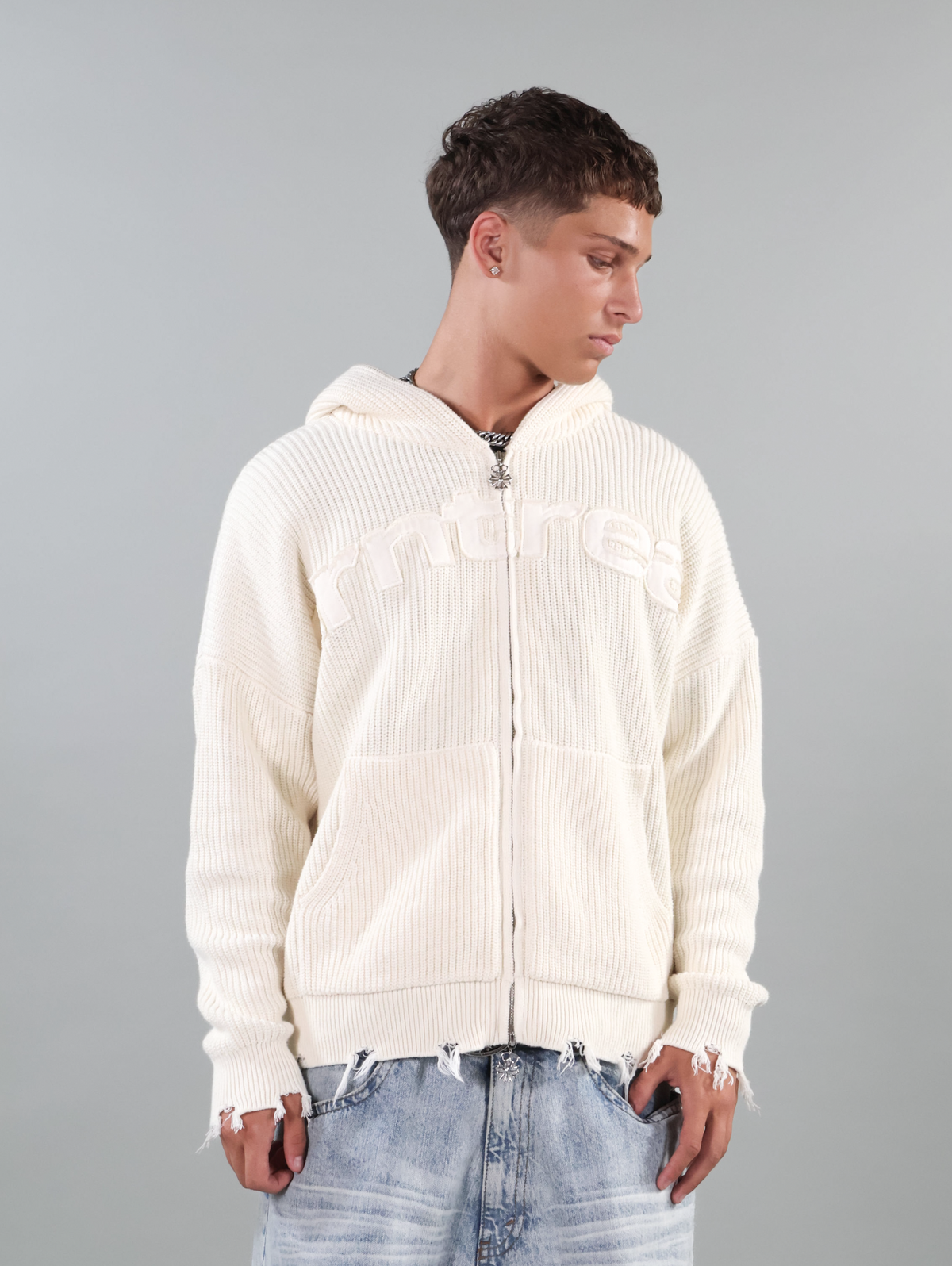 Beige Knit Zipper Patch