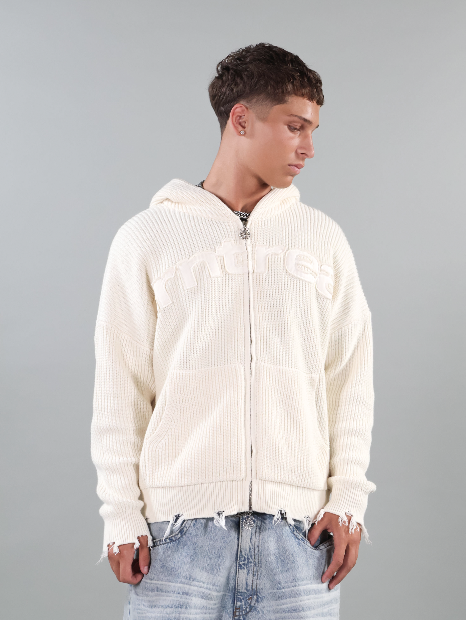 Patch Beige Knit Zipper
