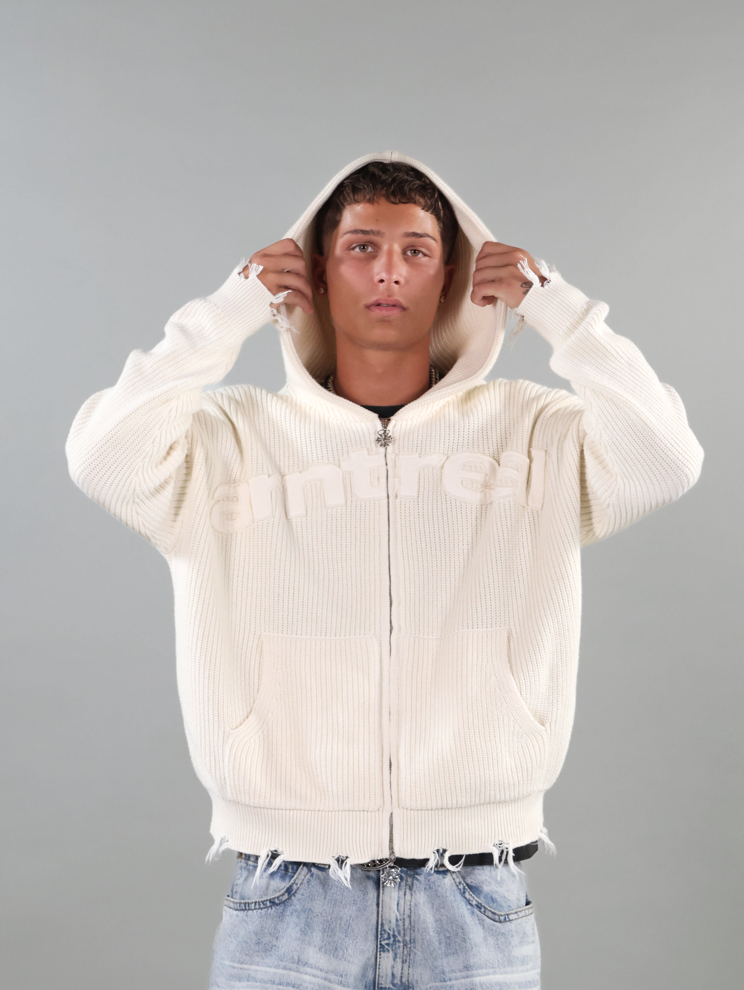 Patch Beige Knit Zipper