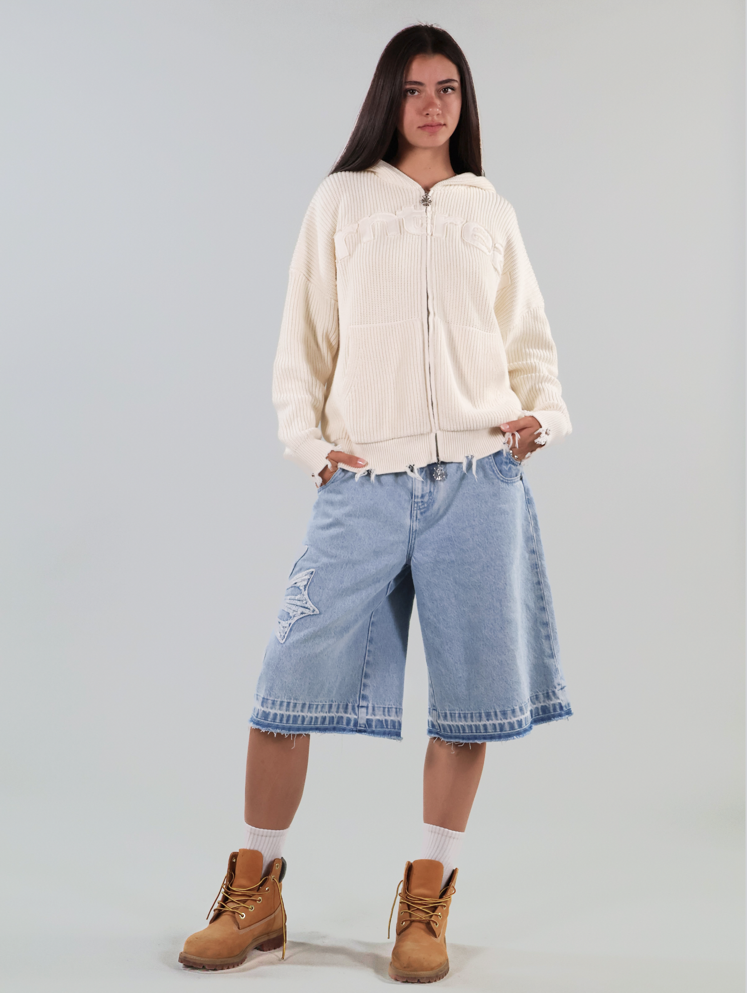 Patch Beige Knit Zipper